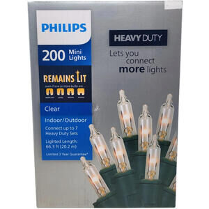 Philips Heavy Duty 200 Mini Christmas Lights Clear Indoor Outdoor Green Wire